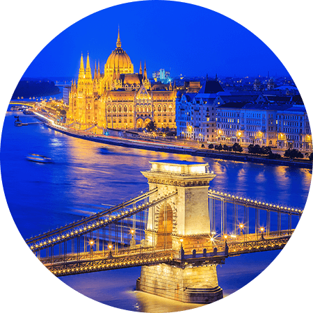 Parliament and the Chain Bridge in Budapest, Hungary
